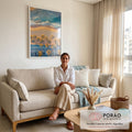 Quadro Decorativo Paisagem Costeira - Areia, Mar e Palmeiras em sala de estar moderna - quadros decorativos para sala
