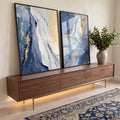 Quadro Decorativo Essencial: Mosaico em Azul e Ouro em ambiente decorado - quadros decorativos para sala