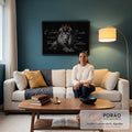 Quadro Decorativo Leão - O Senhor é Meu Pastor em Canvas Premium em sala de estar moderna - quadros decorativos para sala