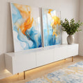 Quadro Decorativo Duo Abstrato Primavera - Arte Vibrante para Sua Casa em ambiente decorado - quadros decorativos para sala