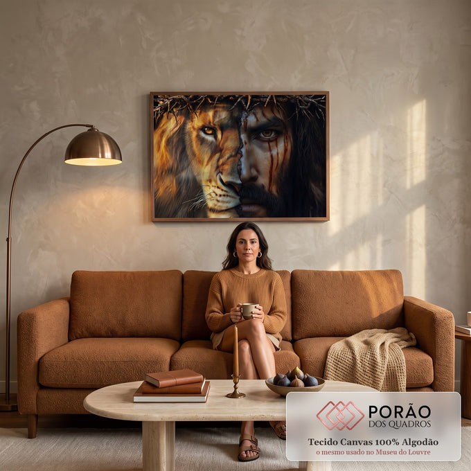 Quadro Decorativo Duas Faces Símbolo de Fé e Força em sala de estar moderna - quadros decorativos para sala
