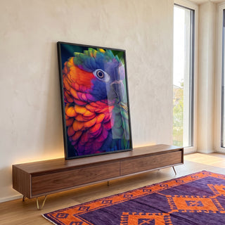 Quadro Decorativo Ave Magnífica Colorida Beleza e Sofisticação em ambiente decorado - quadros decorativos para sala