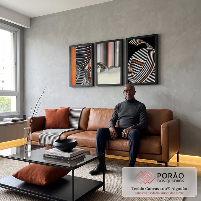 Quadro Decorativo Elegância Moderna: Listras Monocromáticas em sala de estar moderna - quadros decorativos para sala