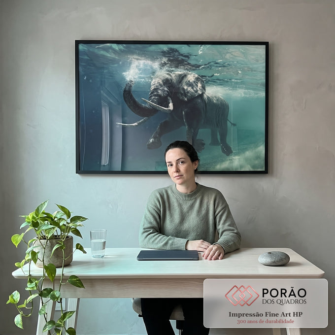 Quadro Decorativo Serenidade do Elefante na Água em escritorio moderno - quadros decorativos para sala