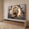 Quadro Decorativo Premium: Leão Quebrando Parede em Aura Dourada em ambiente decorado - quadros decorativos para sala