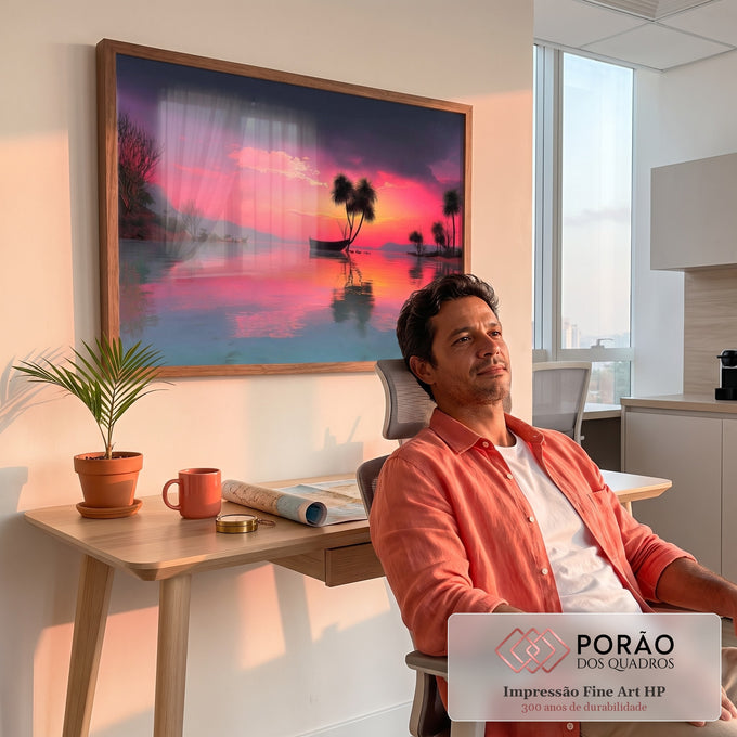 Quadro Decorativo Pôr do Sol Sereno em escritorio moderno - quadros decorativos para sala
