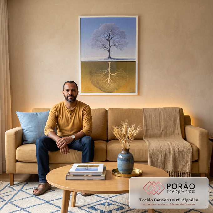 Quadro Decorativo Árvore Reflexa: Toque de Natureza Único em sala de estar moderna - quadros decorativos para sala