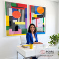Quadro Decorativo Abstrato Geométrico Vibrante em escritorio moderno - quadros decorativos para sala
