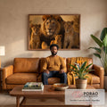 Quadro Decorativo Leão e Filhotes em sala de estar moderna - quadros decorativos para sala