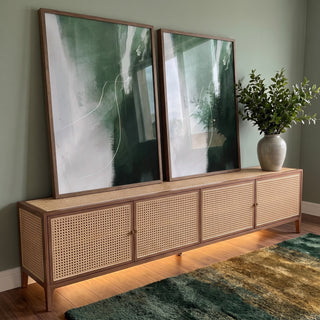 Quadro Decorativo Abstração Verde: Modernidade e Paz em ambiente decorado - quadros decorativos para sala