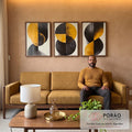 Quadro Decorativo Abstrata em Preto e Amarelo - Formas Fluídas em sala de estar moderna - quadros decorativos para sala