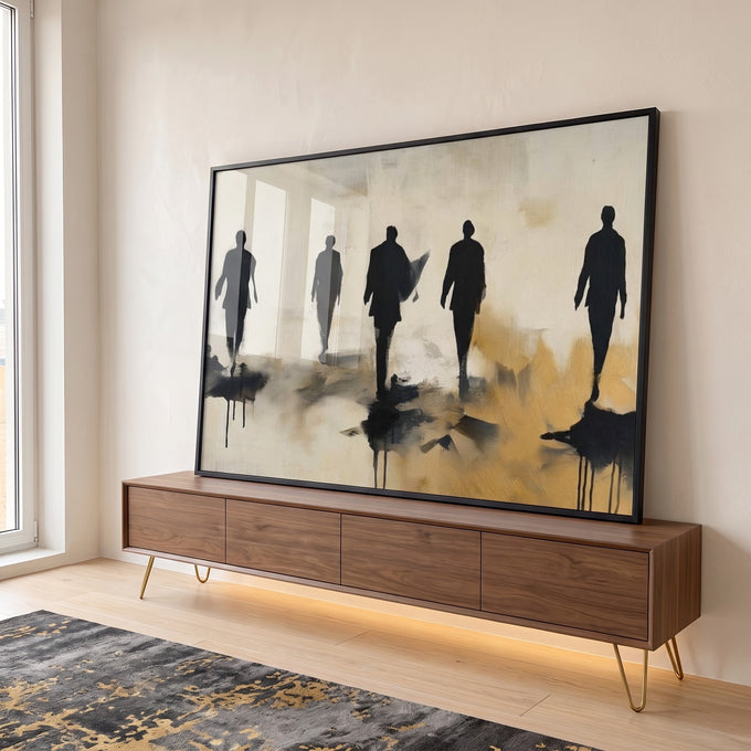 Quadro Decorativo Jornada com Silhuetas Elegantes em ambiente decorado - quadros decorativos para sala
