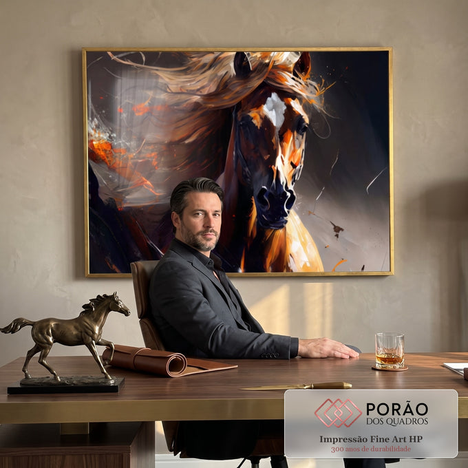 Quadro Decorativo: Retrato Majestoso de Cavalo ao Vento em escritorio moderno - quadros decorativos para sala
