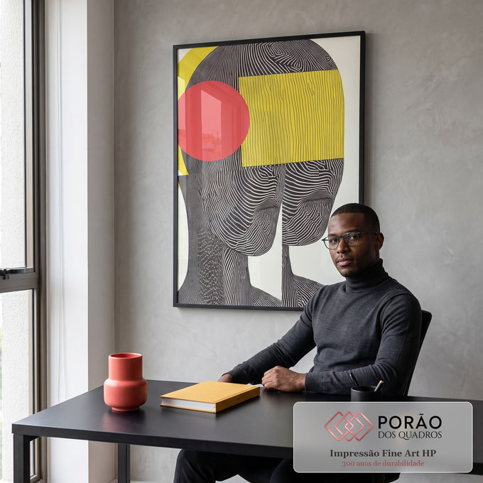 Quadro Decorativo Rosto Abstrato - Forma e Cores Contemporâneas em escritorio moderno - quadros decorativos para sala