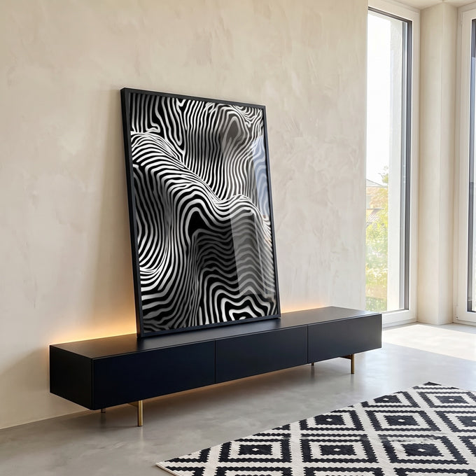 Quadro Decorativo Harmonia em Preto e Branco em ambiente decorado - quadros decorativos para sala