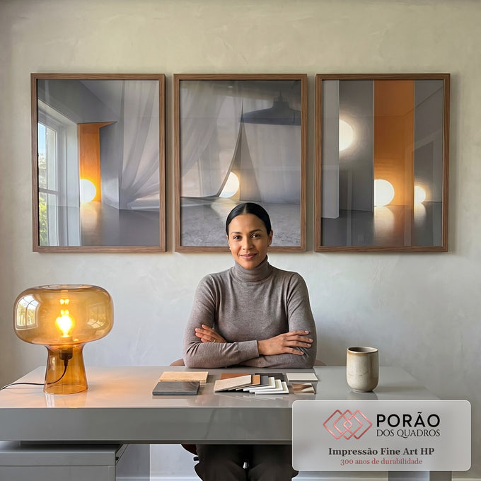 Quadro Decorativo: Harmonia Urbana em Bege, Marrom e Preto em escritorio moderno - quadros decorativos para sala