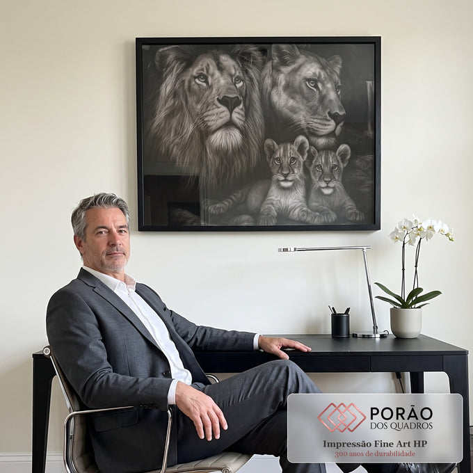 Quadro Decorativo Majestade da Família de Leões em escritorio moderno - quadros decorativos para sala