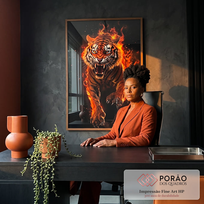 Quadro Decorativo A Fúria do Tigre - Arte Vibrante para Ambientes Eletrizantes em escritorio moderno - quadros decorativos para sala