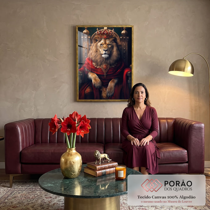 Quadro Decorativo Leão Majestoso: Realeza Animal em sala de estar moderna - quadros decorativos para sala