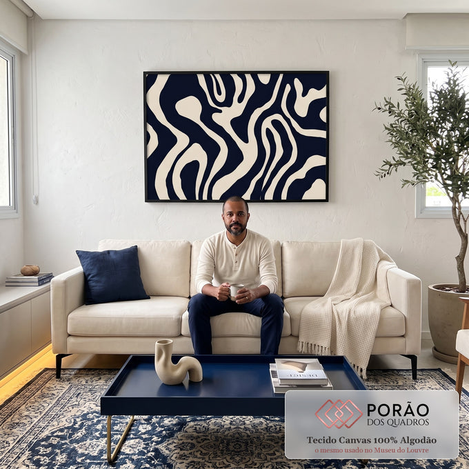 Quadro Decorativo Abstrato Elegância Azul em sala de estar moderna - quadros decorativos para sala