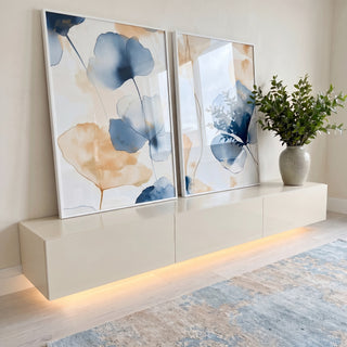 Quadro Decorativo Elegância Floral Dupla de Flores Abstratas em ambiente decorado - quadros decorativos para sala