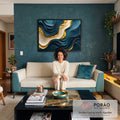 Quadro Decorativo Azul Abstrato Elegante em sala de estar moderna - quadros decorativos para sala