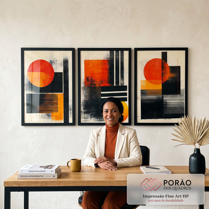 Quadro Decorativo Abstrato Oásis Alaranjado em escritorio moderno - quadros decorativos para sala
