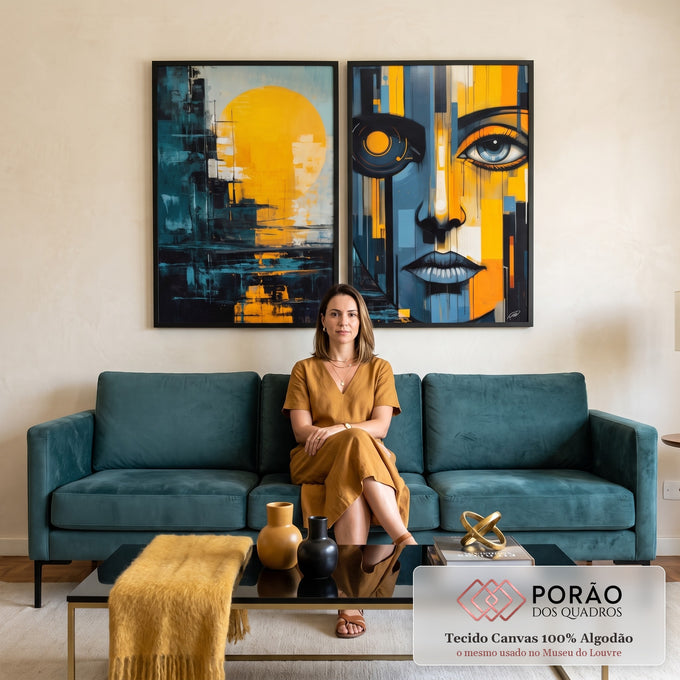 Quadro Decorativo Duo Night - Sofisticação e Estilo em Tecido Canvas em sala de estar moderna - quadros decorativos para sala