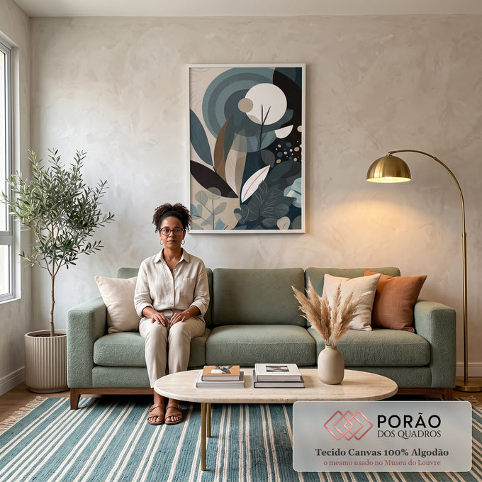 Quadro Decorativo Folhas Tropicais Modernas - Sofisticação e Natureza para seu Ambiente em sala de estar moderna - quadros decorativos para sala
