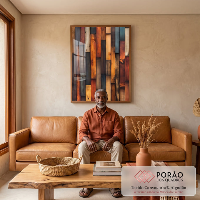 Quadro Decorativo Abstrato em Madeira em sala de estar moderna - quadros decorativos para sala