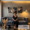 Quadro Decorativo Lotus Dourada - Elegância e Mistério em sala de estar moderna - quadros decorativos para sala