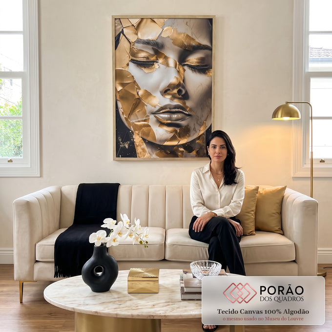 Quadro Decorativo Elegância em Ouro e Preto: Transforme Seu Espaço em sala de estar moderna - quadros decorativos para sala