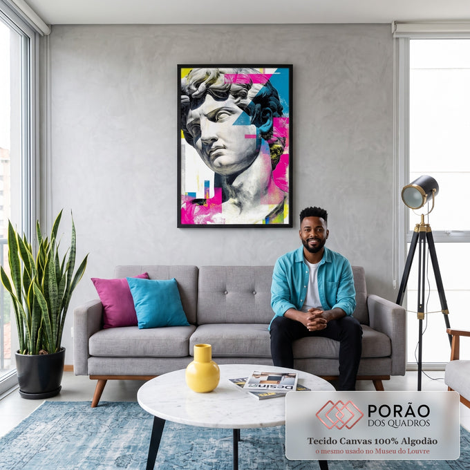 Quadro Decorativo Moderno - Busto Clássico em sala de estar moderna - quadros decorativos para sala