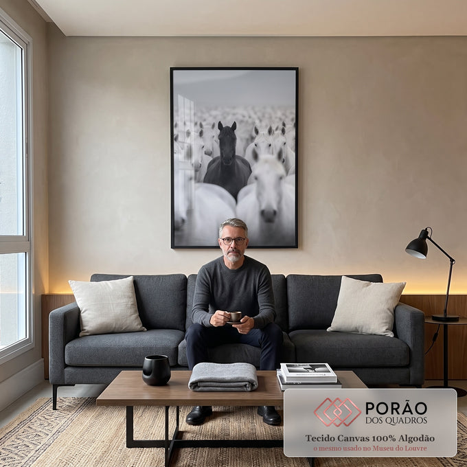 Quadro Decorativo Cavalo: Elegância e Singularidade em sala de estar moderna - quadros decorativos para sala