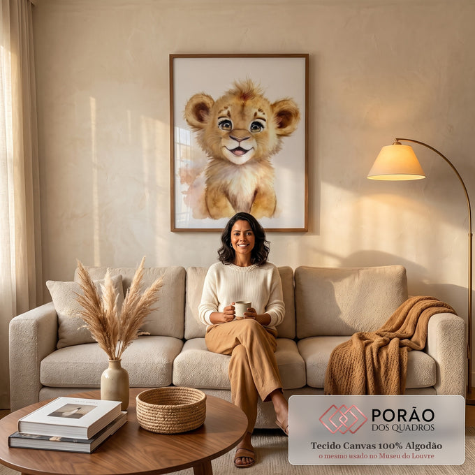 Quadro Decorativo Filhote de Leão: Encanto Puro em sala de estar moderna - quadros decorativos para sala
