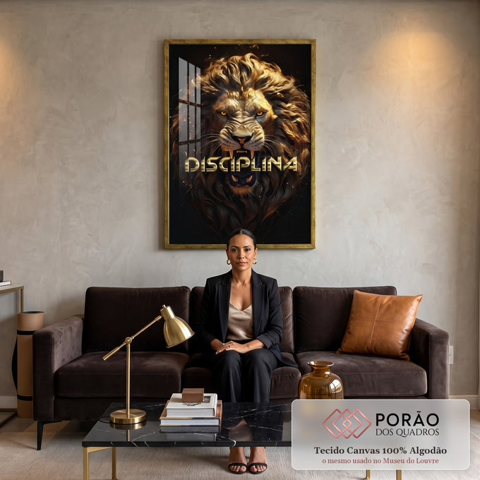 Quadro Decorativo Leão Disciplina - Elegância e Força para sua Decoração em sala de estar moderna - quadros decorativos para sala