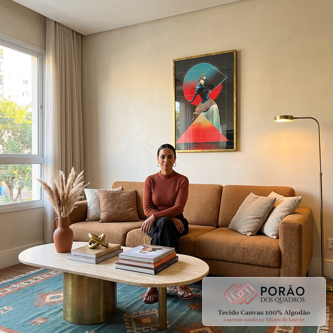 Quadro Decorativo Majestade Azul: Egípcio Moderno em sala de estar moderna - quadros decorativos para sala