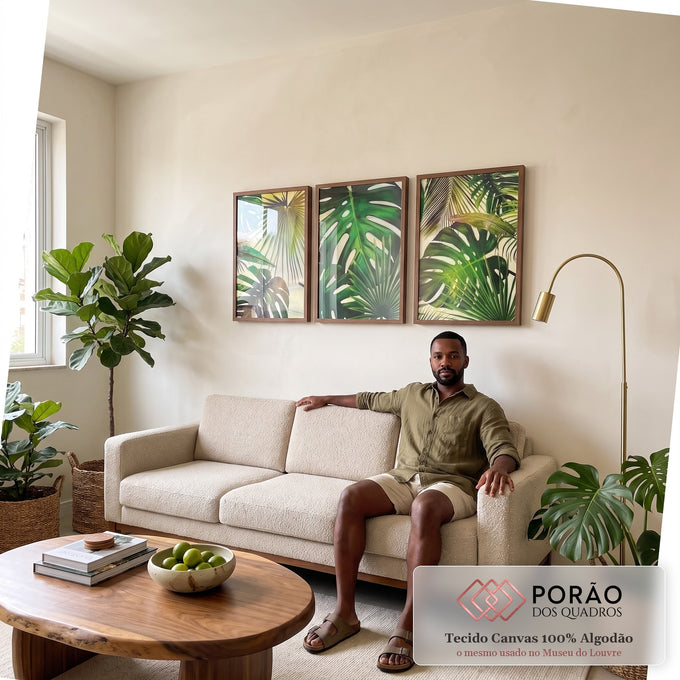 Quadro Decorativo Vida Tropical: Uma Jornada Vibrante em sala de estar moderna - quadros decorativos para sala