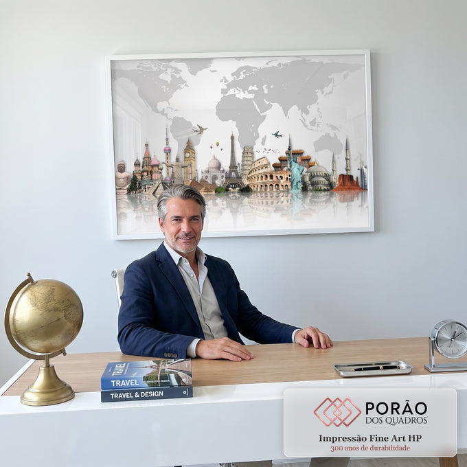 Quadro Decorativo Mapa de Maravilhas: Exploração Única em escritorio moderno - quadros decorativos para sala