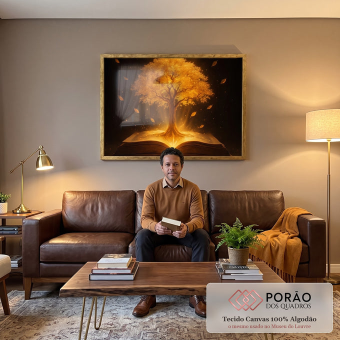 Quadro Decorativo Árvore do Conhecimento em sala de estar moderna - quadros decorativos para sala