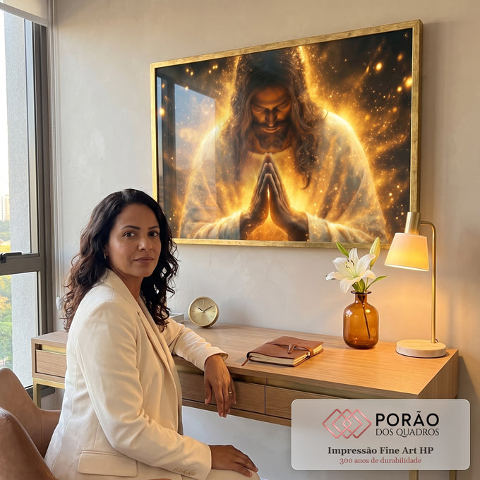 Quadro Decorativo Aura de Luz Dourada em escritorio moderno - quadros decorativos para sala