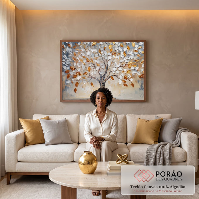 Quadro Decorativo Árvore da Vida Serena em sala de estar moderna - quadros decorativos para sala
