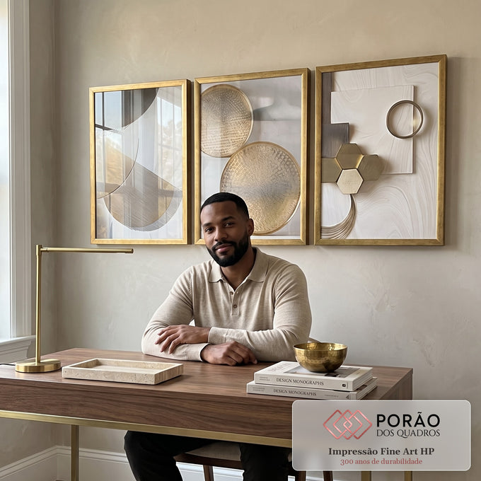 Quadro Decorativo Geometria da Arte Sofisticada: Inspire-se em escritorio moderno - quadros decorativos para sala