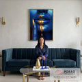 Quadro Decorativo Abstrato Azul da Mulher em sala de estar moderna - quadros decorativos para sala