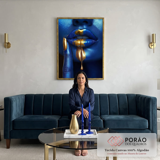 Quadro Decorativo Abstrato Azul da Mulher em sala de estar moderna - quadros decorativos para sala