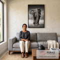 Quadro Decorativo Majestade em Preto e Branco: Elefante em sala de estar moderna - quadros decorativos para sala