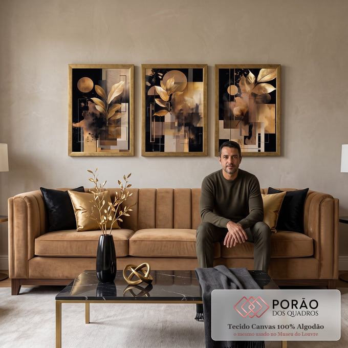 Quadro Decorativo Moderno em Três Painéis em sala de estar moderna - quadros decorativos para sala