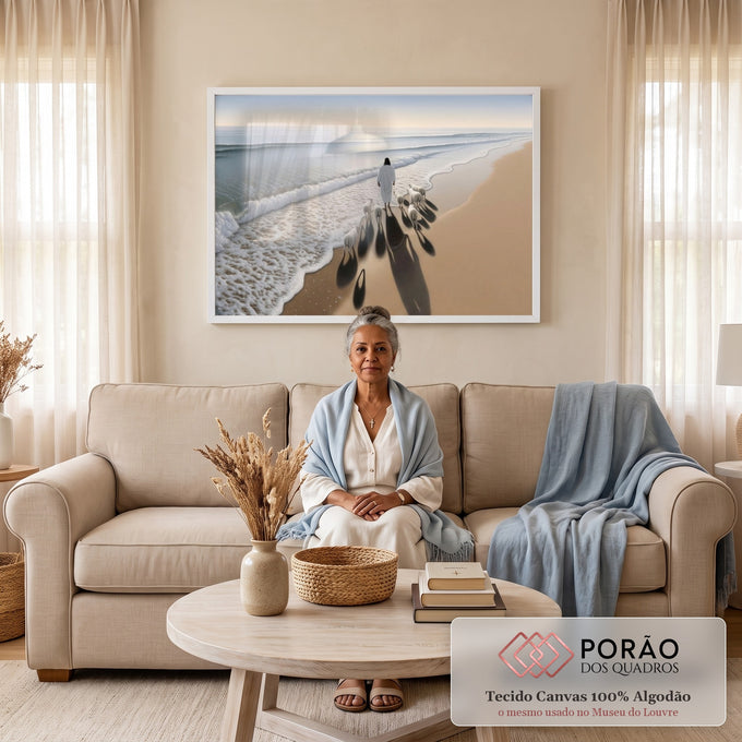 Quadro Decorativo Jesus Harmonia à Beira do Mar em sala de estar moderna - quadros decorativos para sala
