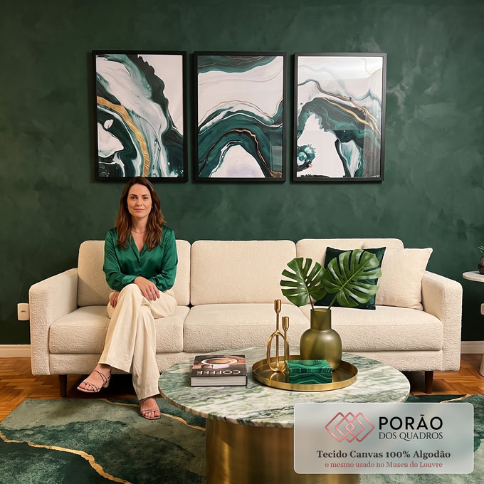 Quadro Decorativo: Sussurros de Serenidade em Mármore Verde em sala de estar moderna - quadros decorativos para sala