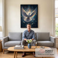 Quadro Decorativo Pomba da Liberdade Celestial em sala de estar moderna - quadros decorativos para sala